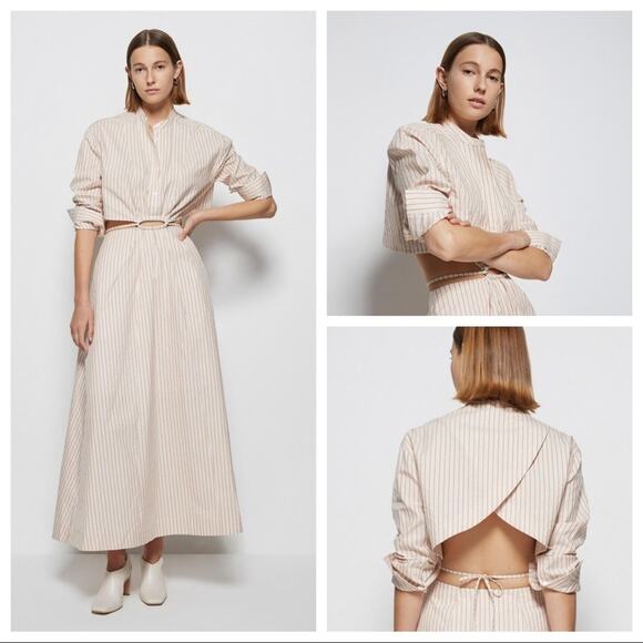 Jonathan Simkhai Janet Striped Open Back Cut-out Maxi Shirtdress Size 10 NWT - Picture 2 of 16